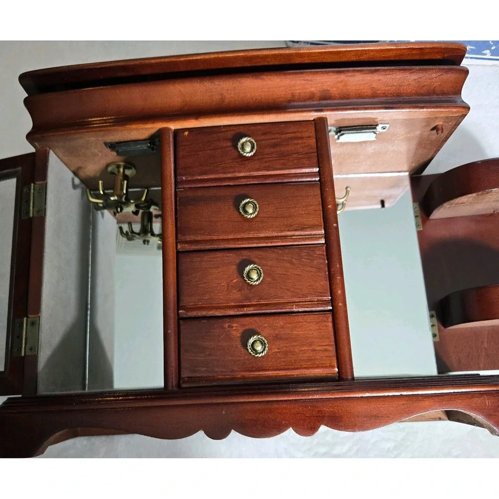 Armoire Jewelry Box With Double Doors and Mirrored Flip Top Vintage